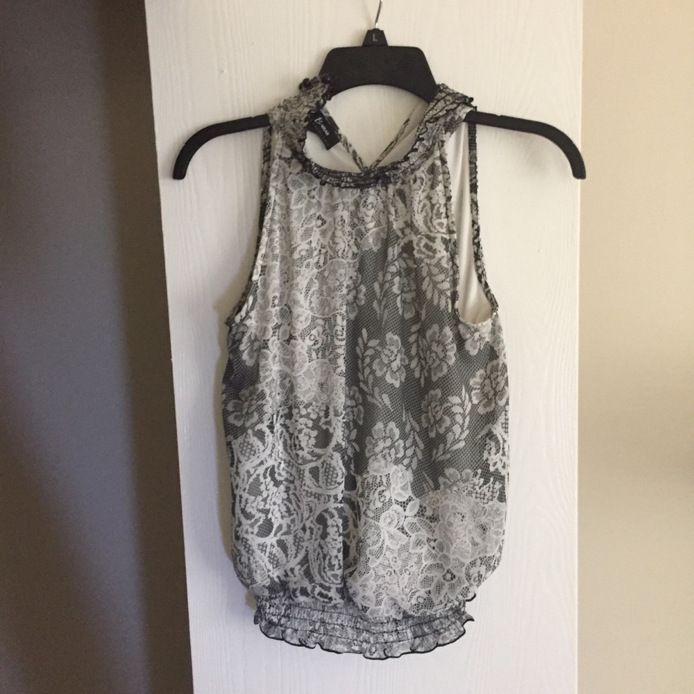 White and black floral blouse
